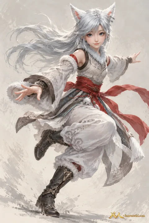 银月 · 自然行动／斗法姿态 · AI 生成