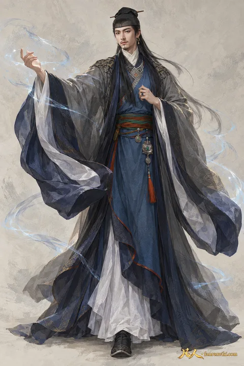 仲神师 · 自然行动／斗法姿态 · AI 生成
