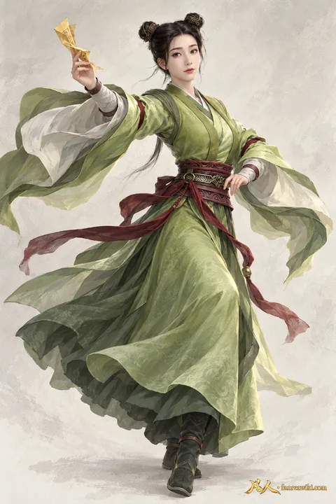 钟卫娘 · 自然行动／斗法姿态 · AI 生成